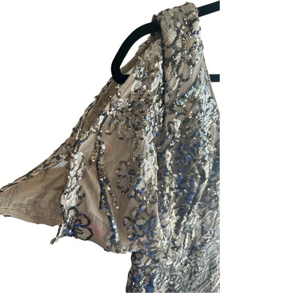 Alex Evenings V-Neck A-Line Sequin Dress with Cold Shoulder Flutter Sleeve - NWT - Picture 7 of 12